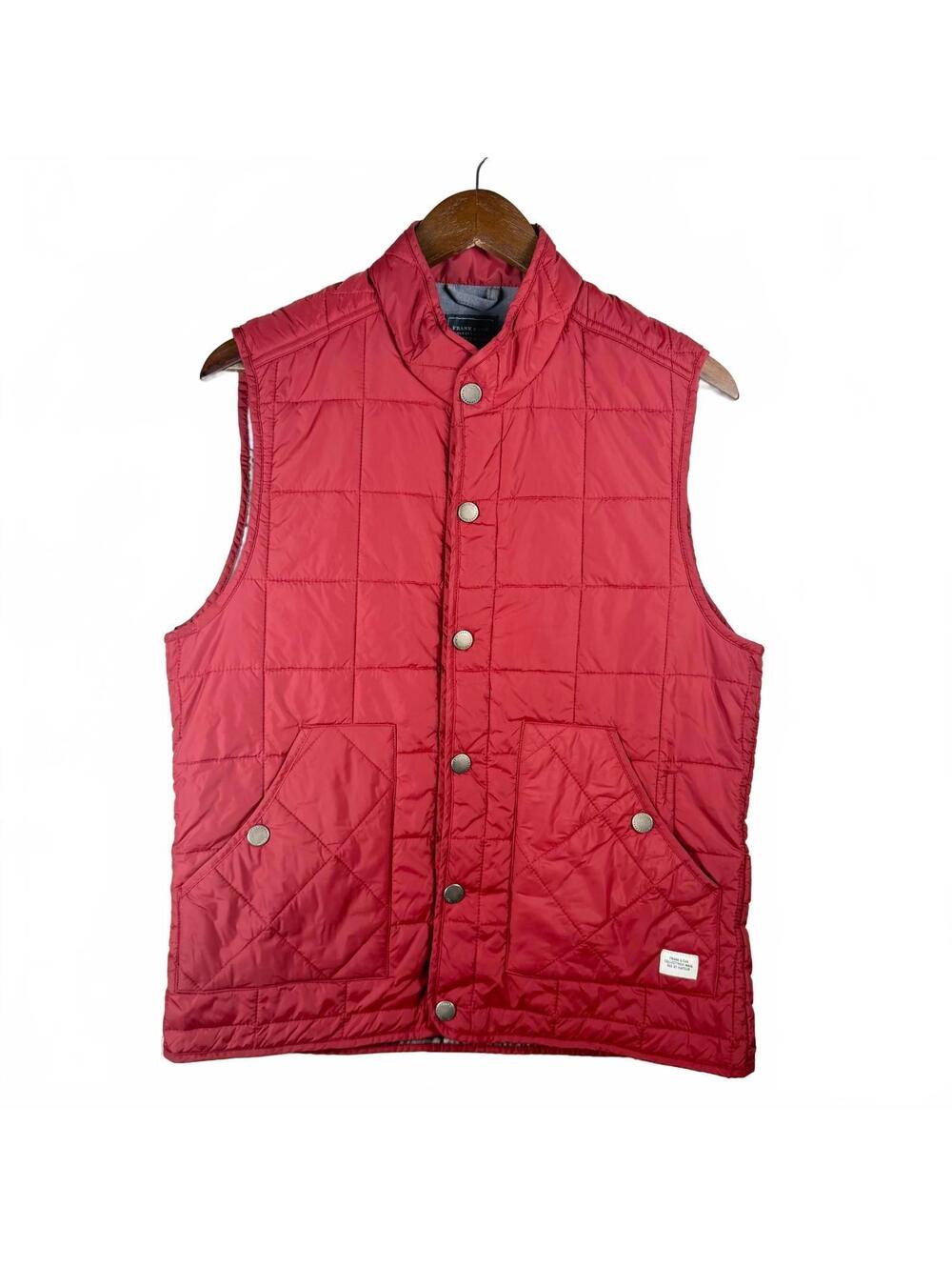 Frank & Oak Vest Mens Medium Red Quilted Snap Front Mock Neck Style 141006